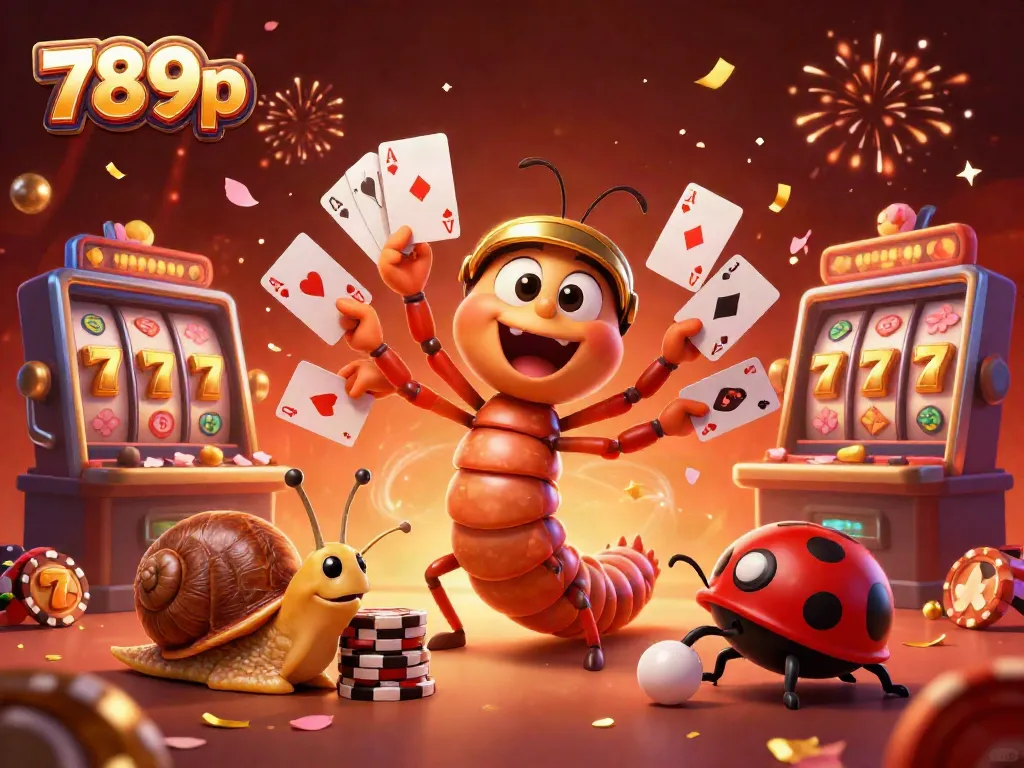 Engaging 3D illustration of 789p casino scene with a millipede dealer, high-stakes gaming, and vibrant celebratory elements.