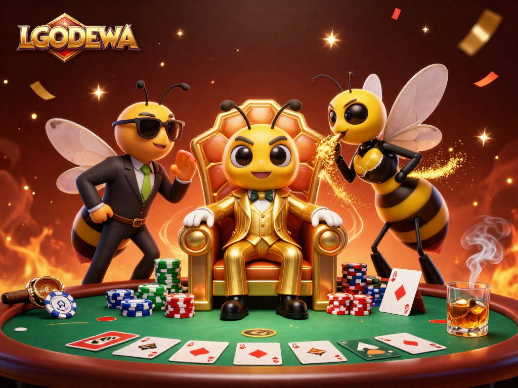 Join the LGODEWA casino scene with a buzzing bumblebee mob boss and poker excitement!