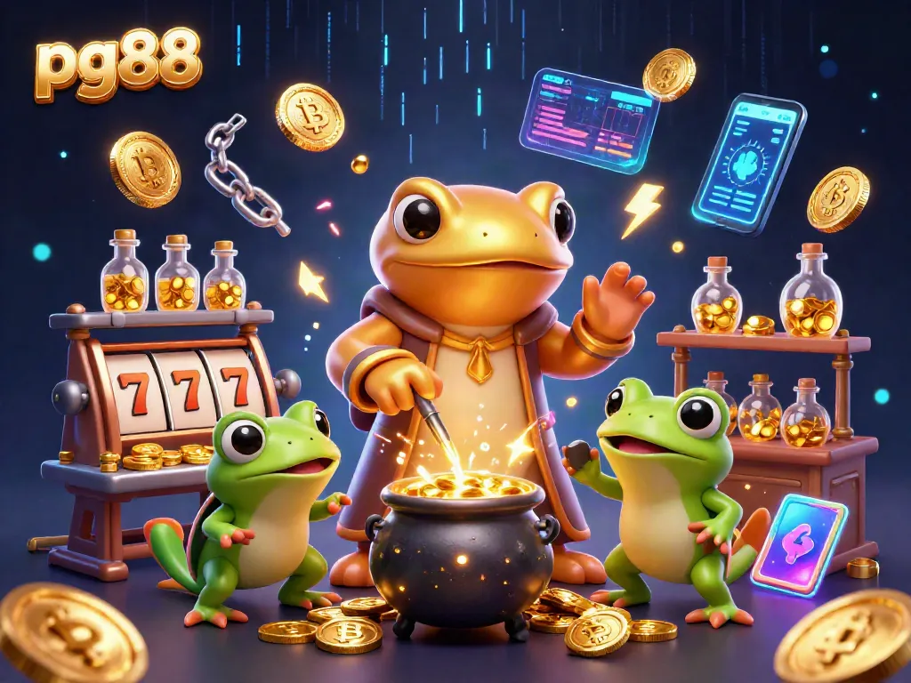 Engage with pg88 for thrilling casino experiences in an imaginative 3D illustration featuring vibrant characters and elements.