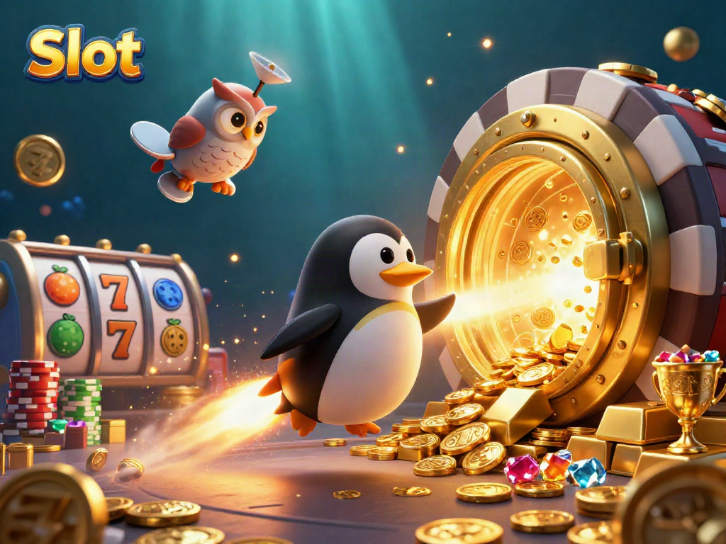 Spin reels and win big in this vibrant Slot-themed 3D casino illustration.