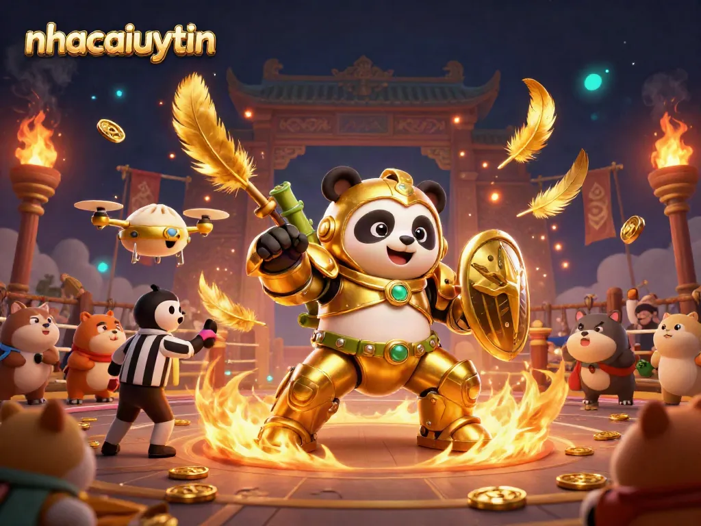 Engage in thrilling bets with the nhacaiuytin panda mech battling in an immersive gambling arena.