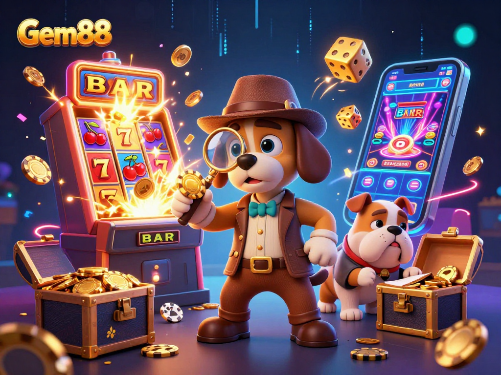 Gem88 reveals the secrets of winning with fun poker cards and gaming clues in a vibrant casino.
