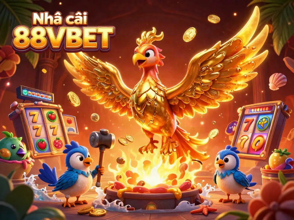 Engage with the stunning 3D illustration representing Nhà cái 88VBET's dynamic casino experience featuring a molten phoenix.