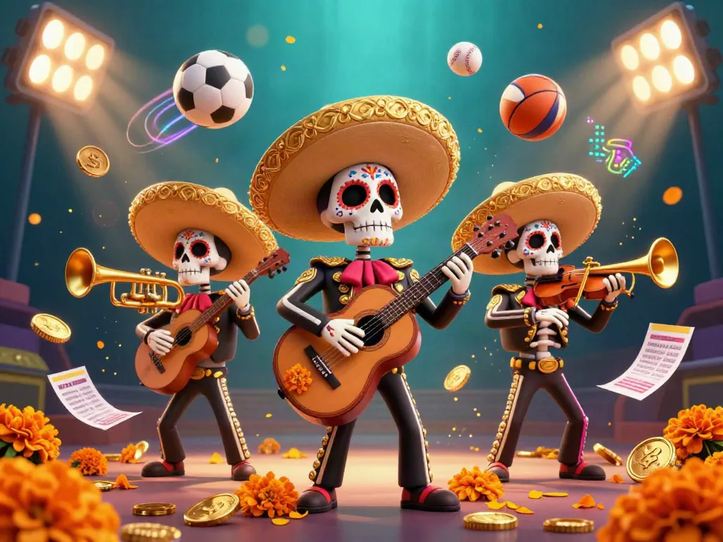Engage in thrilling gameplay at 79win with a vibrant scene of a mariachi band amidst sports elements.