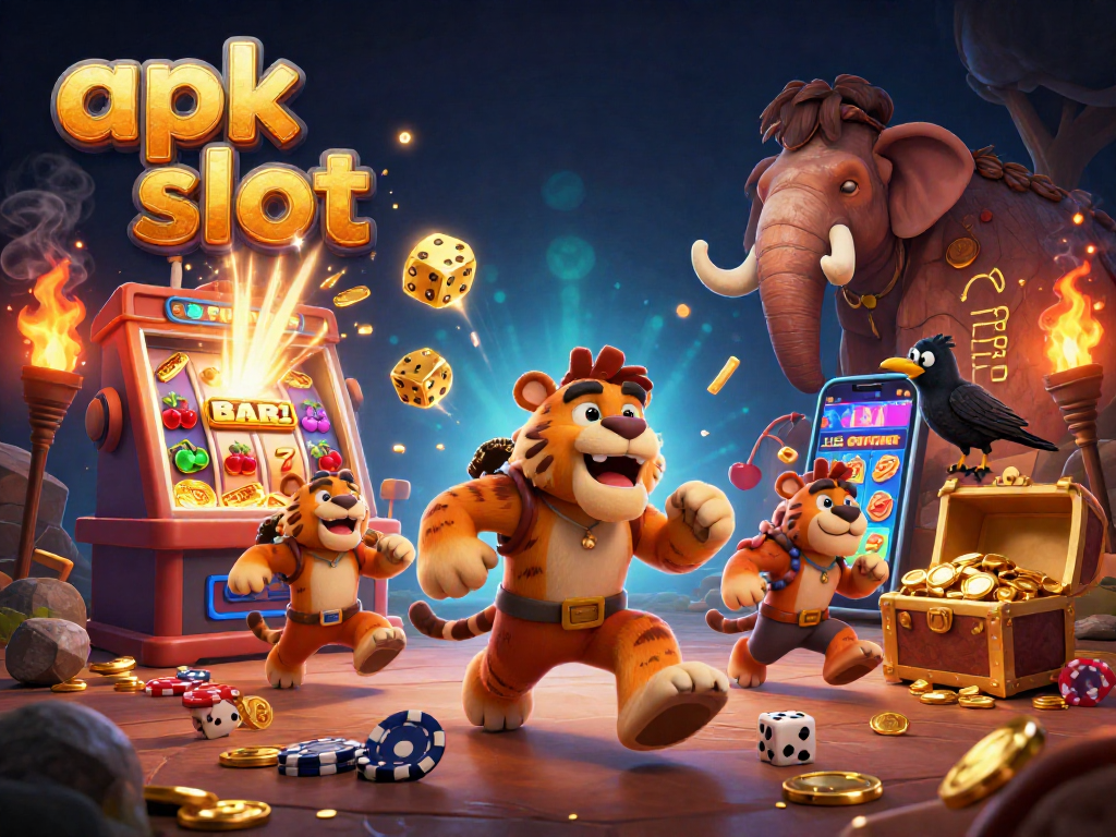 Akses permainan apk slot langsung dengan tampilan 3D menarik dan simbol jackpot berkilau.