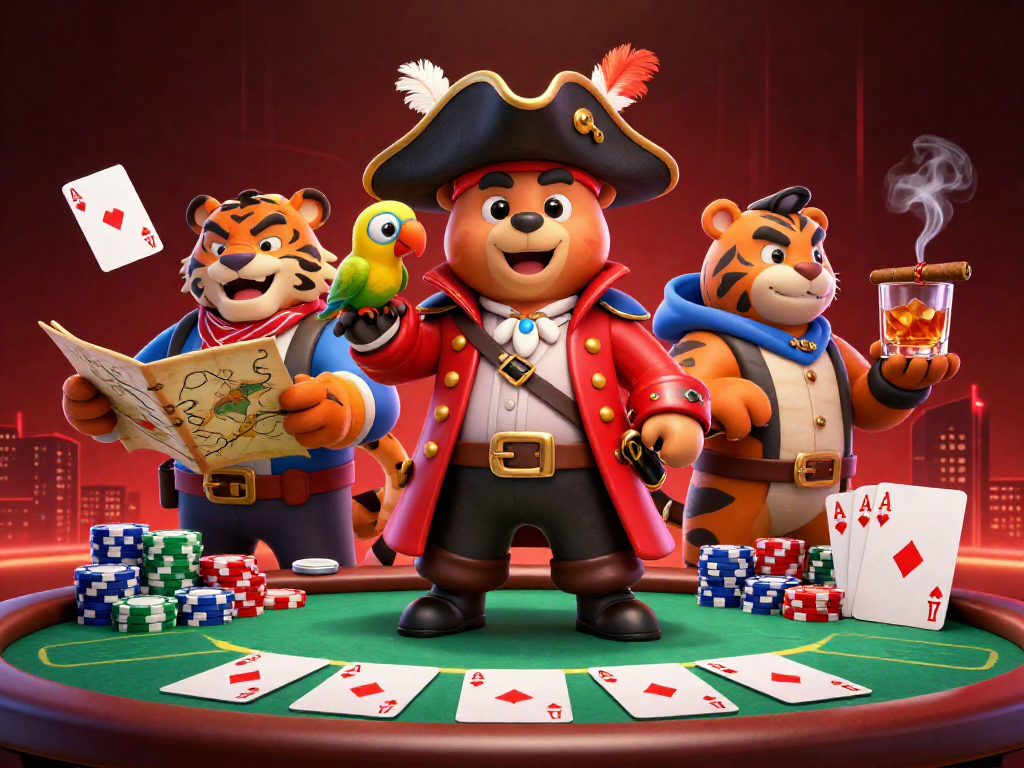 Ga6789 invites players into an exciting poker scene with a pirate bear and his crew.