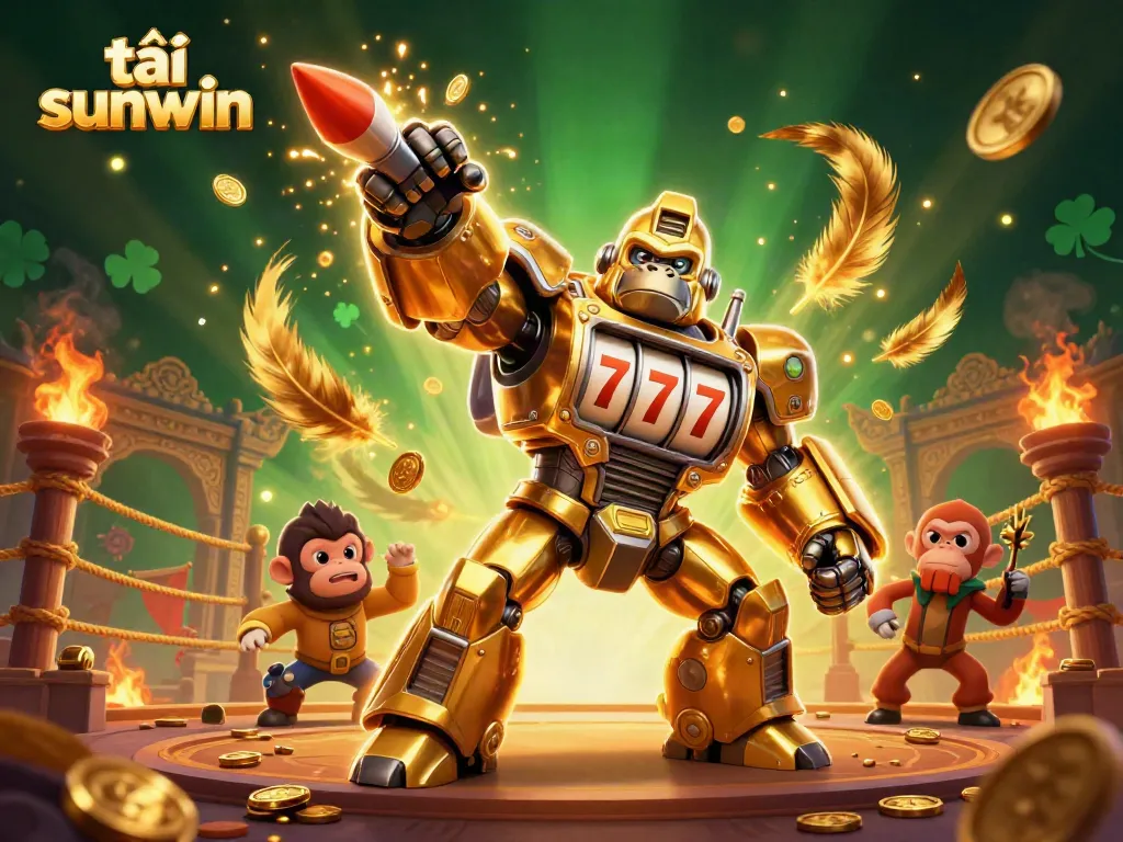 Experience thrilling action in tải sunwin with our vibrant 3D casino illustration featuring a golden gorilla mech.