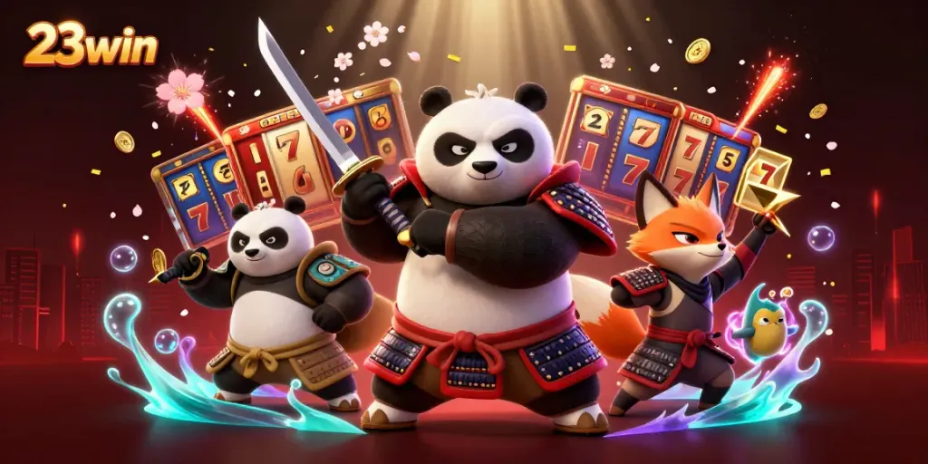 Engage with exciting slot adventures at 23win, featuring dynamic 3D characters and enchanting casino elements.