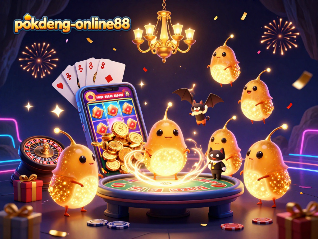 Experience exciting gameplay and vibrant visuals at pokdeng-online88 with glowworms lighting the casino scene.