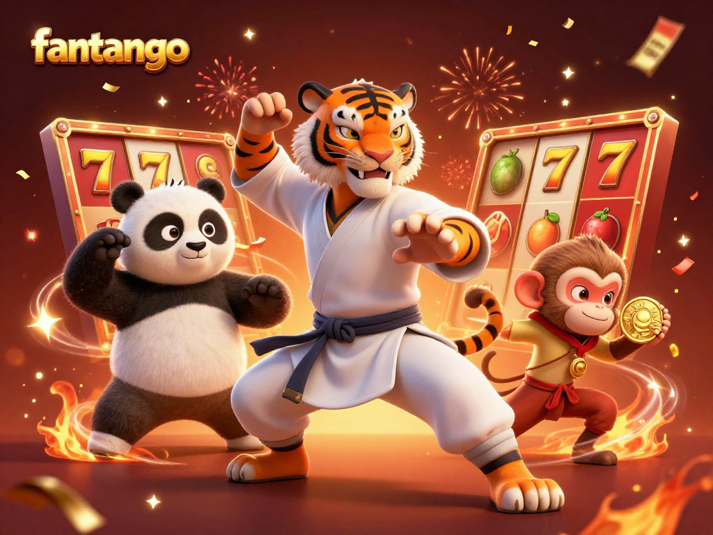 Experience the excitement of fantango slots with charismatic characters amidst vibrant casino elements.
