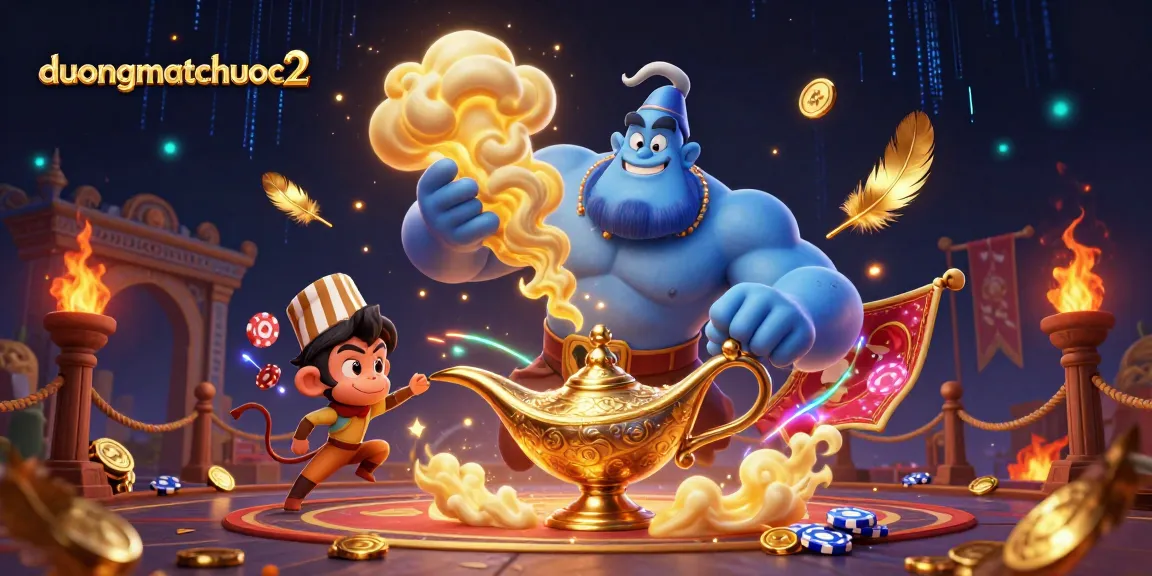 Experience duongmatchuoc2's lively magic with an energetic genie, charming monkey, and thrilling casino action.