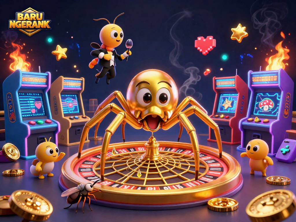 Engage with BARU NGERANK at this vibrant casino scene featuring animated characters and intense gaming action.