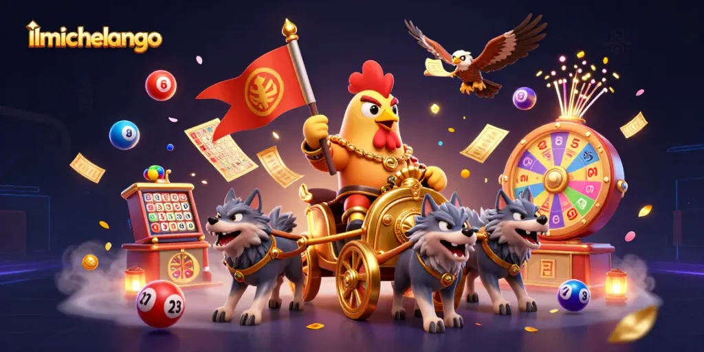 Experience ilmichelangelo's casino theme with dynamic lottery balls and vibrant gaming elements.