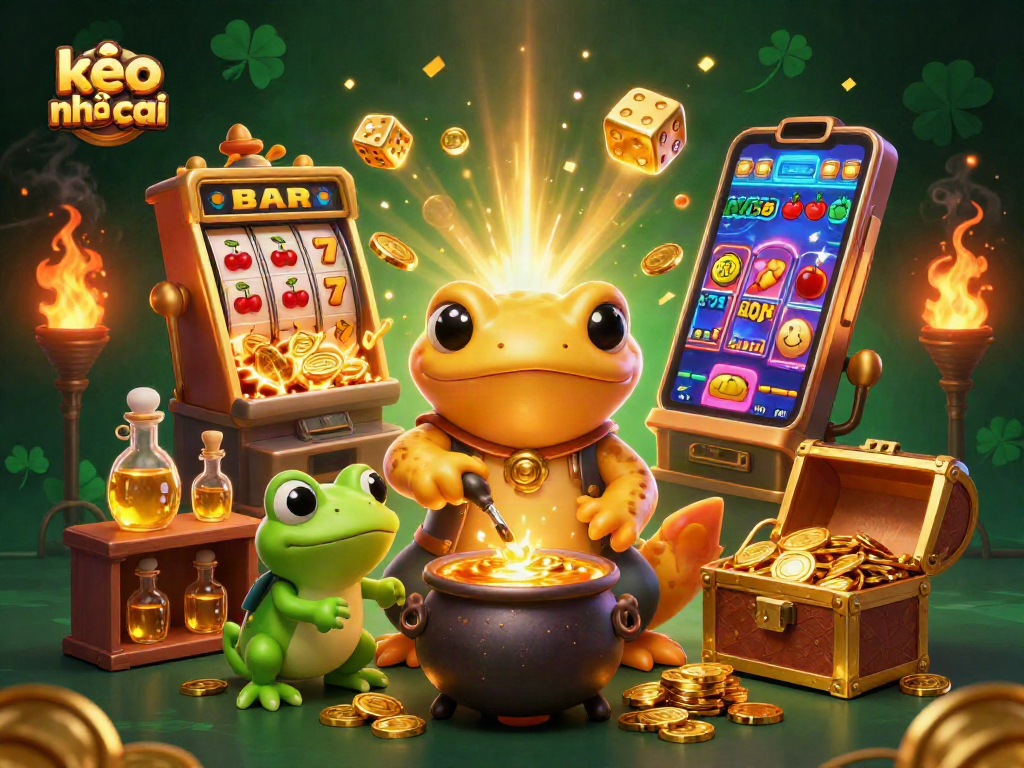 Experience exciting kèo nhà cái action with a charming 3D cartoon scene highlighting gambling elements.