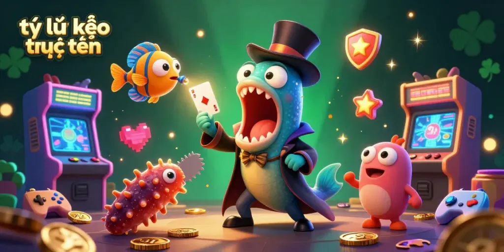 Experience the excitement of tỷ lệ kèo trực tuyến with vibrant creatures performing magic amidst casino-themed elements.