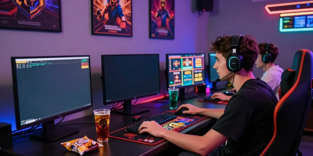 Dynamic online gaming setup featuring akunjp games and vibrant lighting.