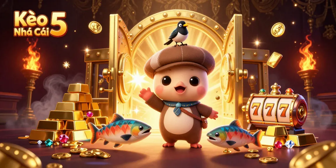 Engage with Kèo Nhà Cái 5 illustrated excitement featuring cartoon characters and slot elements.