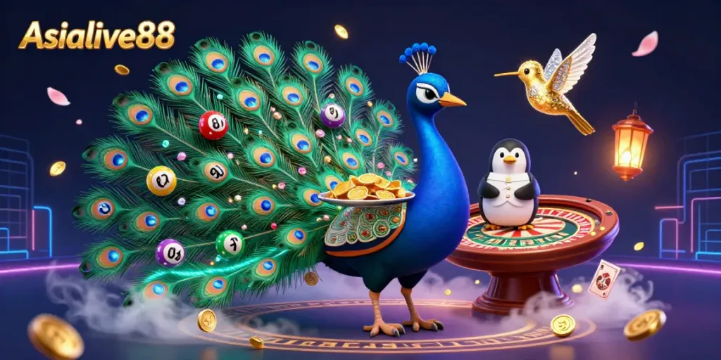 Experience the thrill of Asialive88 in a vibrant 3D casino scene with dynamic game elements.