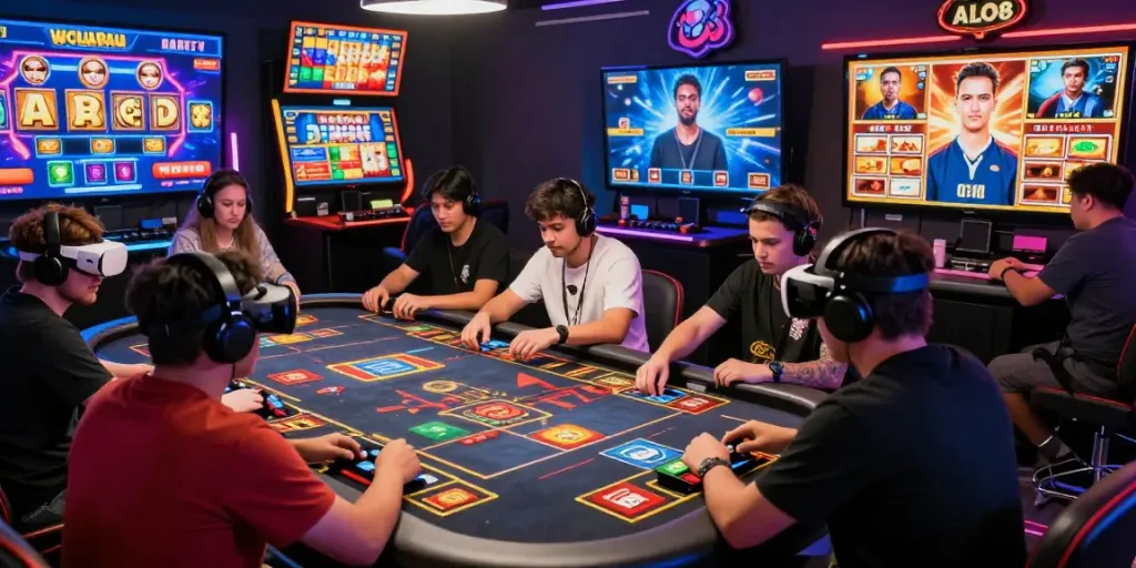 ALO8 online gaming scene with players at a virtual casino table enhancing excitement and engagement.