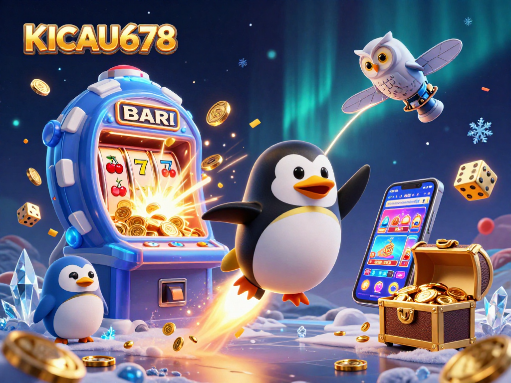 KICAU678 offers thrilling gaming with a golden penguin in a jackpot explosion scene.