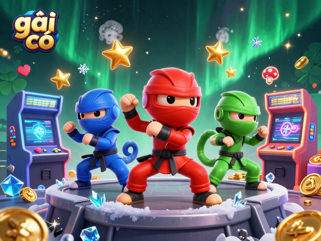 Engage in thrilling gameplay with gái gọi, featuring ninja chameleons amidst vibrant casino elements.