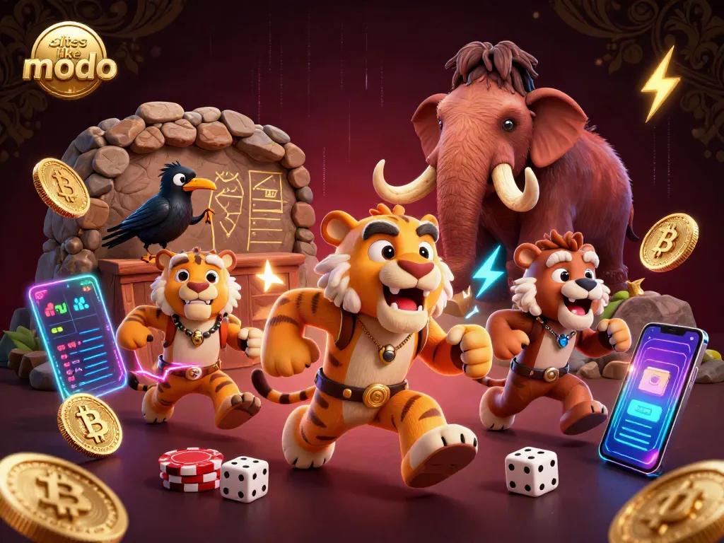 Experience winning through sites like modo in this vibrant 3D cave casino illustration.