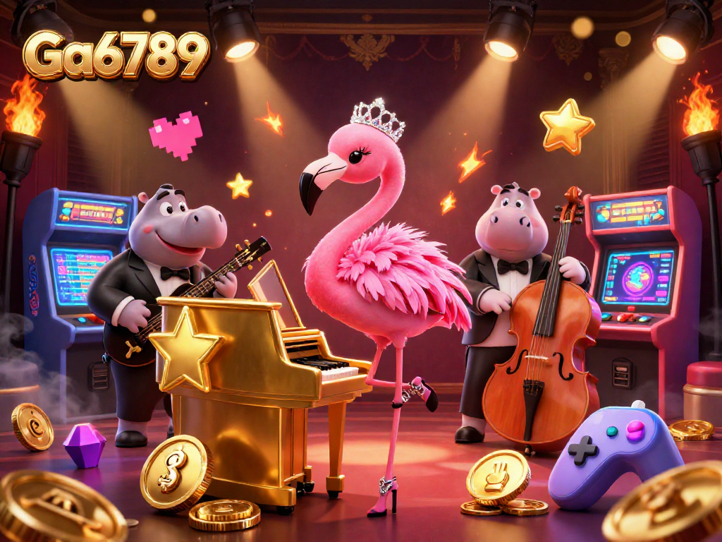 Experience Ga6789 with lively characters and vibrant gaming elements in an energetic casino scene.