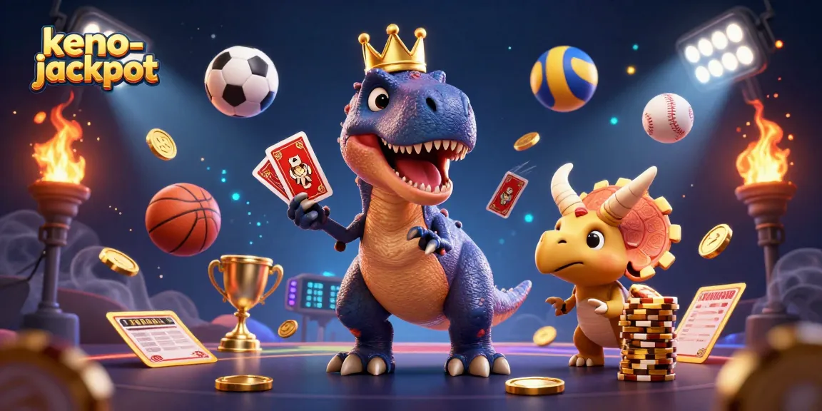 Engage with the keno-jackpot adventure featuring unique characters in a vibrant casino scene.