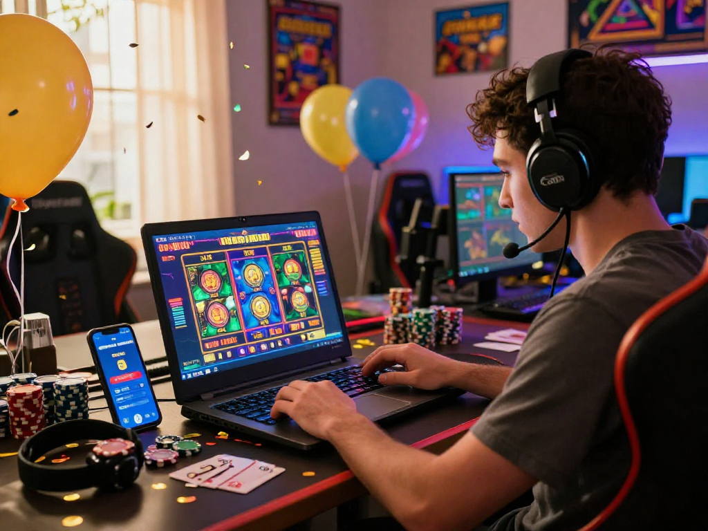Online slot gacor game scene with a player winning in a festive atmosphere