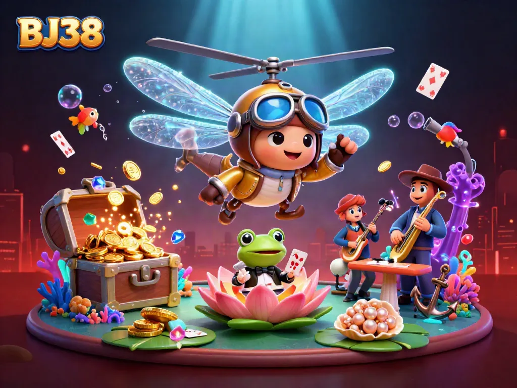 Engage with BJ38's vibrant casino scene featuring dynamic characters and thrilling gambling elements.