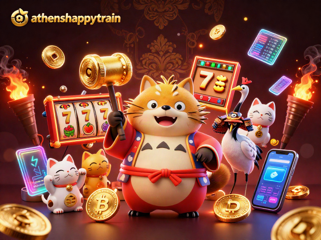 Experience the excitement of athenshappytrain with cheerful characters and vibrant casino elements!