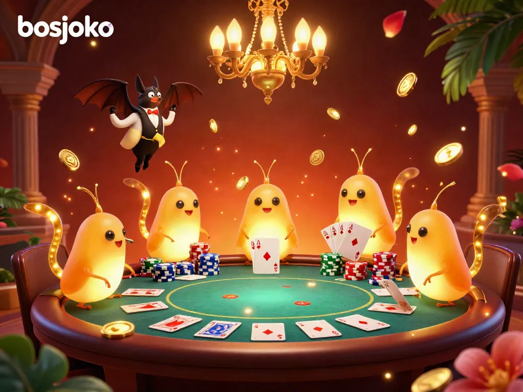 Experience the excitement of bosjoko as glowworms illuminate a bustling casino scene.