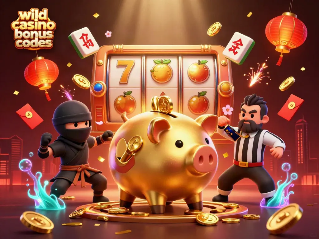 Discover winning strategies with wild casino bonus codes featuring dynamic characters in a vibrant casino scene.