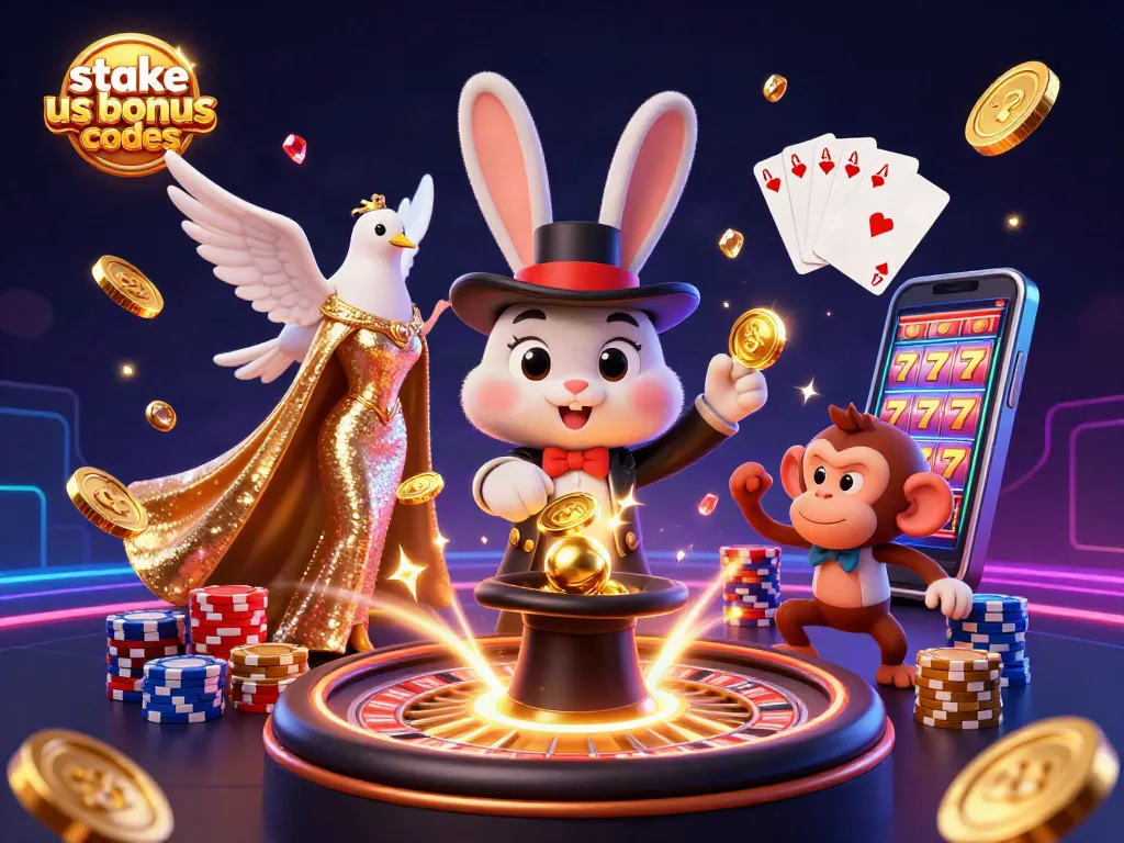 Engage with stake us bonus codes through a vibrant casino illustration filled with coins and excitement.