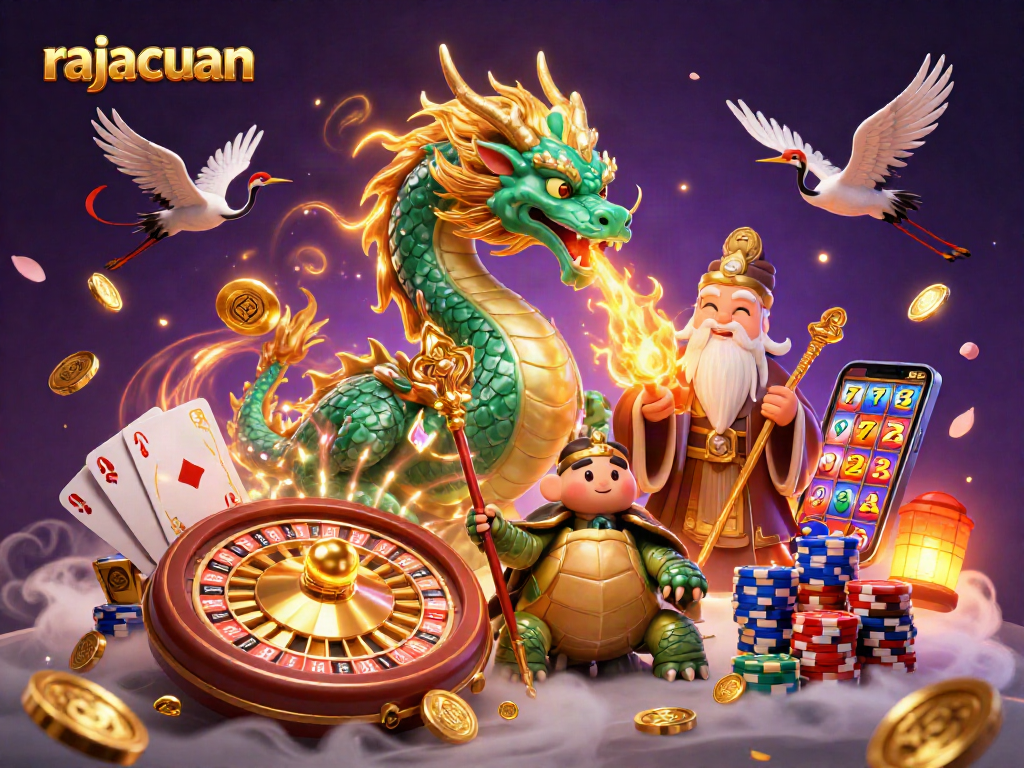 Experience rajacuan's magic with a jade dragon, turtle sage, and lucky cranes in an engaging casino adventure.
