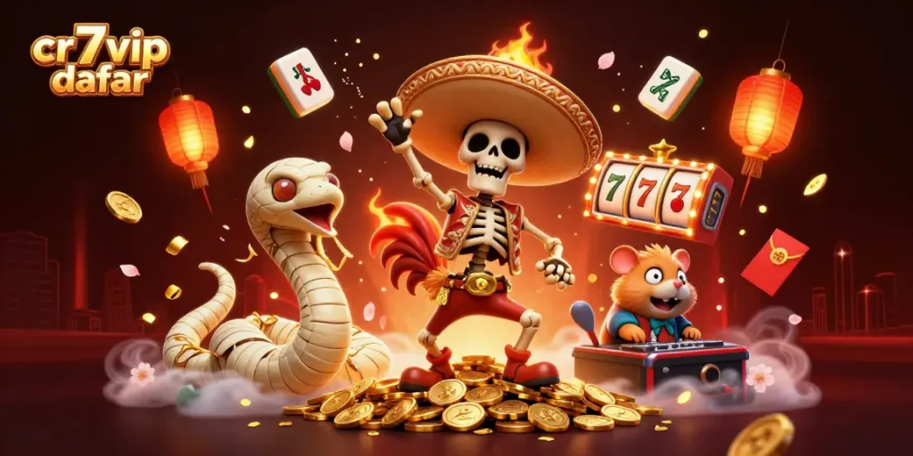 Gambaran cr7vip daftar dengan skeleton mariachi, ular mumi, dan hamster DJ merayakan kemenangan di kasino.