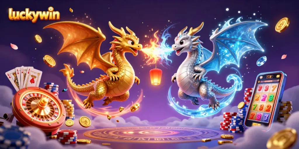 Engage in thrilling gameplay at luckywin with dynamic dragons, vibrant casino elements, and captivating energy.
