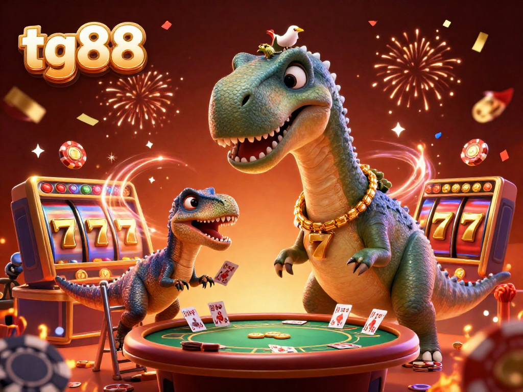 Experience exciting gameplay at tg88 with a vibrant 3D casino scene featuring dynamic characters and festive elements.