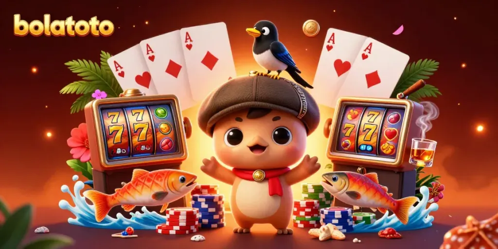 Engage with bolatoto's thrilling world of slots featuring 3D characters and vibrant casino elements.