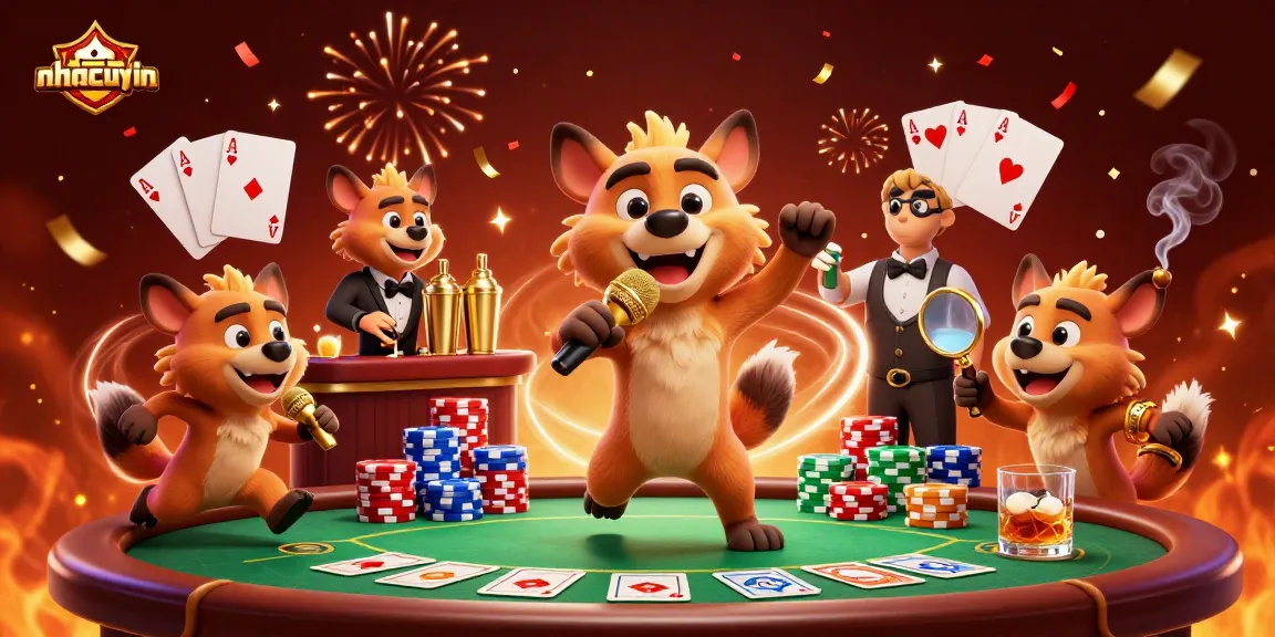nhacaiuytin hyenas entertain in a vibrant casino scene filled with poker elements and gold