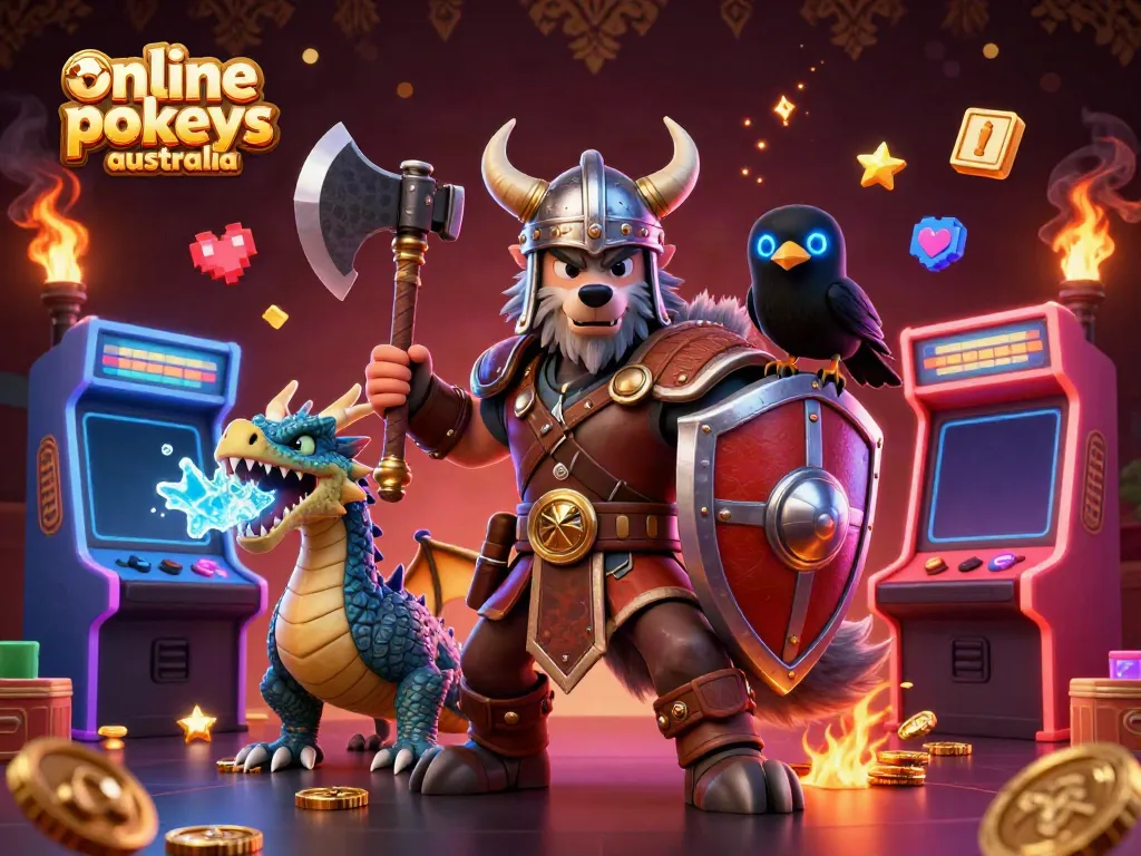 Experience the thrill of online pokies Australia with vibrant gaming elements and engaging characters.