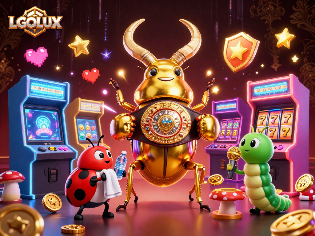 Experience the thrill of LGOLUX with vibrant casino elements and captivating characters in this illustration.