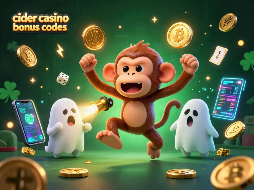 Engage with cider casino bonus codes in a vibrant, haunted casino scene full of 3D characters and crypto elements.