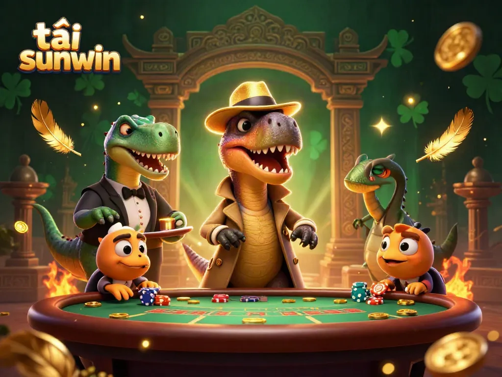Experience the thrill of tải sunwin with an engaging 3D illustration showcasing a gambling scene filled with vibrant characters and dazzling effects.