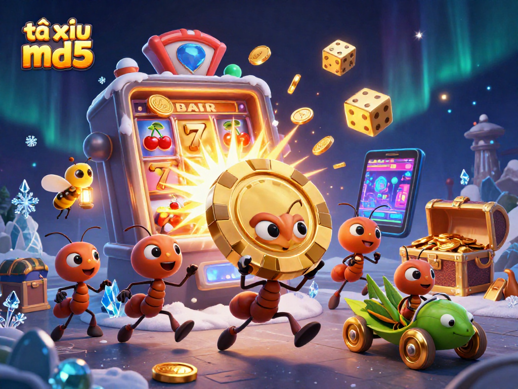 Play tài xỉu md5 in this vibrant illustrated heist scene with animated casino themes